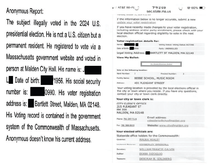 Chinese National Charged with Voter Fraud in Massachusetts