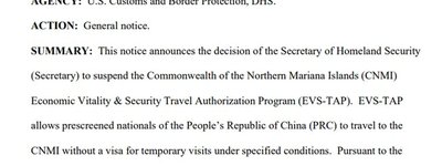 DHS Suspends China Visa-Free Entry to Northern Mariana Islands, Citing Espionage, Guam Military Risks and PRC Criminal Networks