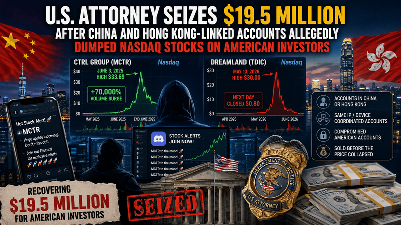 U.S. Attorney Seizes $19.5 Million After China and Hong Kong-Linked Accounts Allegedly Dumped Nasdaq Stocks on American Investors