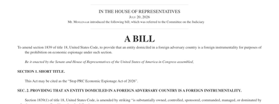 U.S. Lawmakers Move to Close China Espionage Loophole That Lets PRC Companies Deny State Control