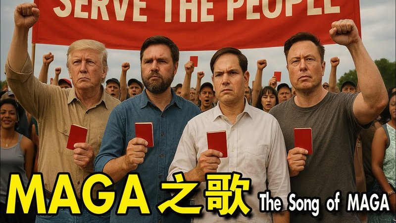 The most well-known example is The MAGA Song, which has garnered over one million views on YouTube. Set to the tune of a Soviet-style military march, the video portrays President Trump and his top cabinet members as factory workers on an assembly line. By